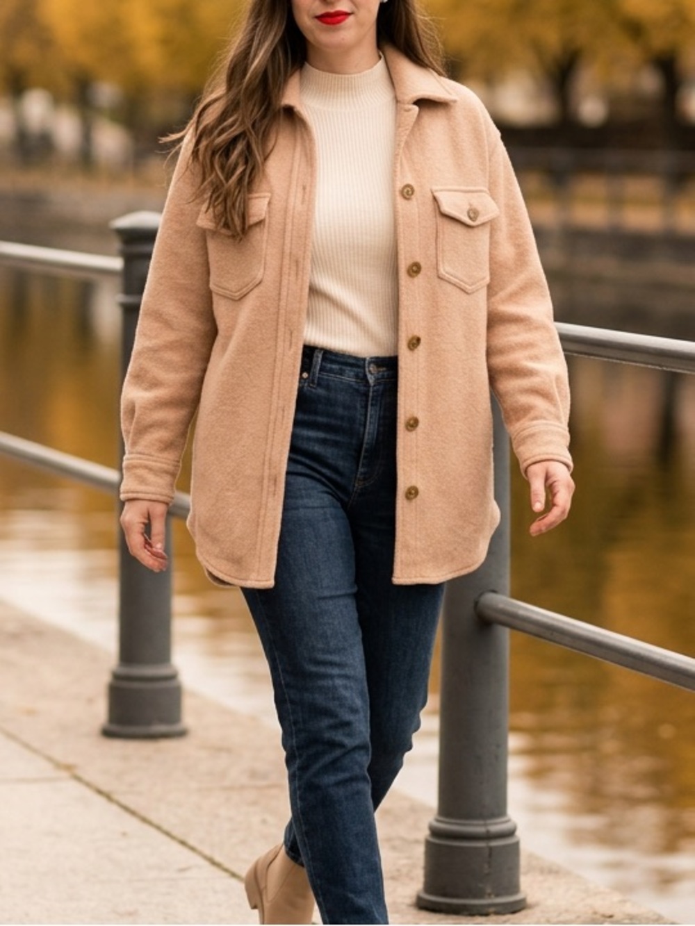 Wilfred Free | Tan Merino Wool Shacket Jacket | Oversized Small
